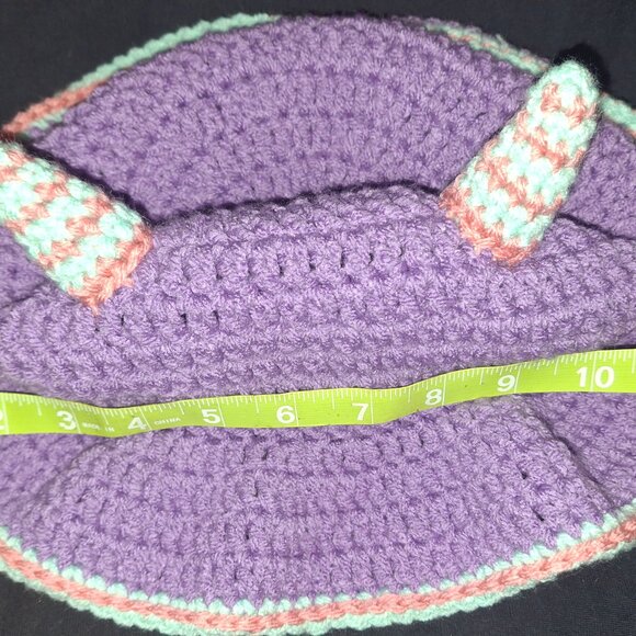 Hand Crocheted Purple Floppy Hat With Horns